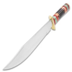 Timber Wolf Navajo Bowie Knife And Sheath - Stainless Steel Blade, Bone And Wood Handle - Length 15 3/4" -Knife Series Shop D17 TW1389