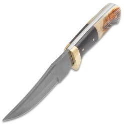 Timber Wolf Deerstalker Fixed Blade Knife And Sheath - Carbon Steel Blade, Torched Bone And Walnut Wood Handle - Length 8 1/2” -Knife Series Shop D17 TW1392