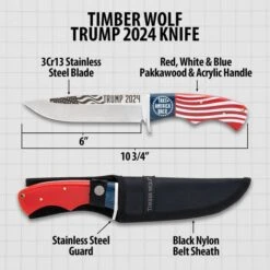 Timber Wolf Trump 2024 Knife And Sheath - 3Cr13 Stainless Steel Blade, Wood And Acrylic Handle - Length 10 3/4” -Knife Series Shop D17 TW1399