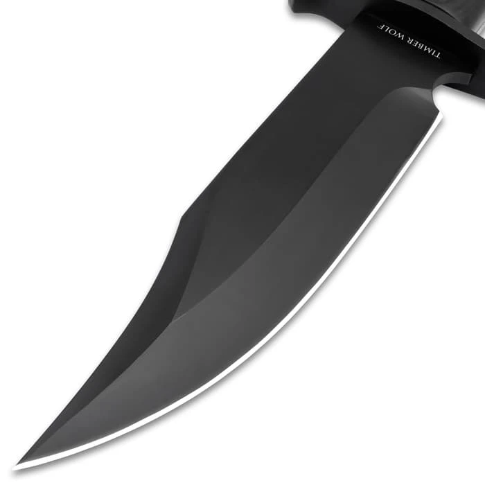 Timber Wolf Blackout Bowie Knife And Sheath - Black 3Cr13 Stainless Steel Blade, Wooden Handle Scales - Length 12 1/2” 3 Timber Wolf Blackout Bowie Knife And Sheath - Black 3Cr13 Stainless Steel Blade, Wooden Handle Scales - Length 12 1/2” - Image 3