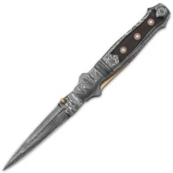 Timber Wolf Mosaic Damascus Stiletto Pocket Knife -Knife Series Shop D17 TW375