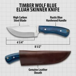 Timber Wolf Blue Elijah Carbon Steel Skinner Knife With Leather Sheath -Knife Series Shop D17 TW552