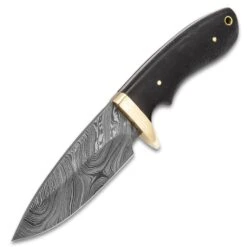 Timber Wolf Bear River Damascus Skinner Fixed Blade Knife With Leather Sheath -Knife Series Shop D17 TW554
