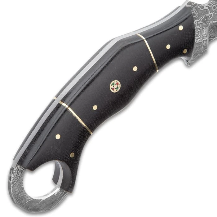Timber Wolf Attila Karambit Knife - Damascus Steel Blade, Full-Tang, Micarta Handle Scales, Open-Ring Pommel - Length 9” 3 Timber Wolf Attila Karambit Knife - Damascus Steel Blade, Full-Tang, Micarta Handle Scales, Open-Ring Pommel - Length 9” - Image 3