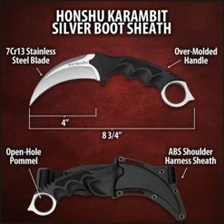 United Cutlery Silver Honshu Karambit With Shoulder Harness Sheath - 7Cr13 Stainless Steel Blade, Over-molded Handle - Length 8 3/4” 5 United Cutlery Silver Honshu Karambit With Shoulder Harness Sheath - 7Cr13 Stainless Steel Blade, Over-molded Handle - Length 8 3/4” -Knife Series Shop D17 UC2977
