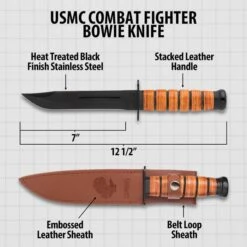 USMC Combat Fighter Knife - Fixed Blade With Leather Sheath -Knife Series Shop D17 UC3092