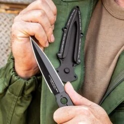 Undercover CIA Stinger Knife And Sheath - One-Piece 3Cr13 Steel Construction, Black Oxide Coating, Thru-Holes - Length 7 1/8” -Knife Series Shop D17 UC3344