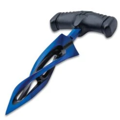 M48 Cyclone Blue Push Dagger And Sheath - 2Cr13 Cast Stainless Steel Blade, TPR Rubber Handle - Length 7 3/8” -Knife Series Shop D17 UC3427BL