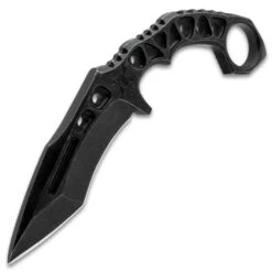 M48 OPS Tanker Combat Karambit With Sheath - 3Cr13 Stainless Steel Construction, Black Finish, Open-Ring Pommel - Length 9 1/8” -Knife Series Shop D17 UC3443