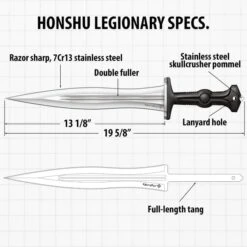 Honshu Legionary Dagger And Sheath - 7Cr13 Stainless Steel Blade, TPR Handle, Stainless Steel Guard - Length 19 5/8" 8 Honshu Legionary Dagger And Sheath - 7Cr13 Stainless Steel Blade, TPR Handle, Stainless Steel Guard - Length 19 5/8" -Knife Series Shop D17 UC3549