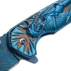 Shadow Warrior Assisted Opening Pocket Knife | DamascTec Steel Blade | Blue And Rainbow 7 Shadow Warrior Assisted Opening Pocket Knife | DamascTec Steel Blade | Blue And Rainbow -Knife Series Shop D19 BK3531