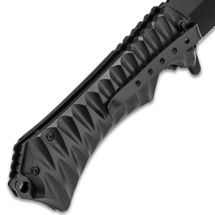 Xenoburn Assisted Opening Cleaver Pocket Knife - Black Titanium Coated Steel Blade, Textured TPU Handle, Pocket Clip, Lanyard Hole 3 Xenoburn Assisted Opening Cleaver Pocket Knife - Black Titanium Coated Steel Blade, Textured TPU Handle, Pocket Clip, Lanyard Hole - Image 3