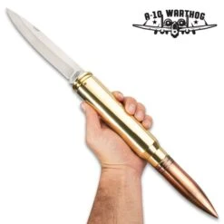 A-10 Warthog Bullet Pocket Knife - 30MM Caliber Round, Stainless Steel Blade, Antiqued Brass Case Construction - Length 19 1/2” -Knife Series Shop D19 BK5057