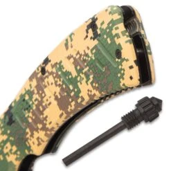 SOA Camo Field Pocket Knife With Firestarter - Stainless Steel Blade, ABS Handle, Assisted Opening, Pocket Clip - Closed 5 1/4” -Knife Series Shop D19 BK5390