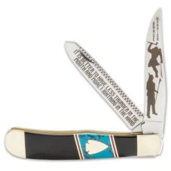 Native American Trapper Pocket Knife - Stainless Steel Blades, Pakkawood Handle, Nickel-Silver Bolsters - Closed 4” -Knife Series Shop D19 BK5740