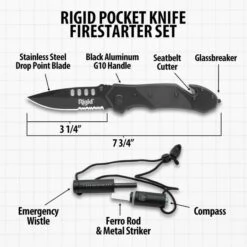 Rigid Pocket Knife And Firestarter Set - Stainless Steel Blade, G10 And Aluminum Construction -Knife Series Shop D19 BK5812