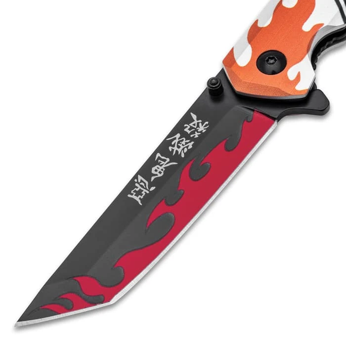 Demon Slayer Pocket Knife - 3Cr13 Stainless Steel Blade, Aluminum Handle Scales, 3D-Printed Artwork - Closed 4 1/2” 3 Demon Slayer Pocket Knife - 3Cr13 Stainless Steel Blade, Aluminum Handle Scales, 3D-Printed Artwork - Closed 4 1/2” - Image 3