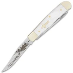 Salvation Pearl Trapper Pocket Knife - Stainless Steel Blades, Faux Pearl Handle Scales, Nickel Silver Bolsters - Closed 4” 6 Salvation Pearl Trapper Pocket Knife - Stainless Steel Blades, Faux Pearl Handle Scales, Nickel Silver Bolsters - Closed 4” -Knife Series Shop D19 BK5975