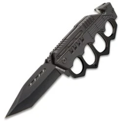 Black Folding Knuckle Knife - Stainless Steel Blade, ABS Handle, Seatbelt Cutter, Glass Breaker - Closed Length 5 1/4” -Knife Series Shop D19 BV575