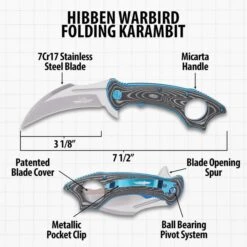 Hibben Warbird Folding Karambit - 7Cr17 Stainless Steel Blade, Micarta Handle Scales, Open-Ring Pommel - Closed 4 3/4” -Knife Series Shop D19 GH5103