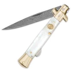 Kissing Crane Genuine Pearl Damascus Stiletto Knife 5 Kissing Crane Genuine Pearl Damascus Stiletto Knife -Knife Series Shop D19 KC5479