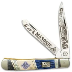 Kissing Crane 2020 Masonic Trapper Pocket Knife - Stainless Steel Blades, Bone And Pearl Handle Scales, Nickel Silver Bolsters -Knife Series Shop D19 KC5581
