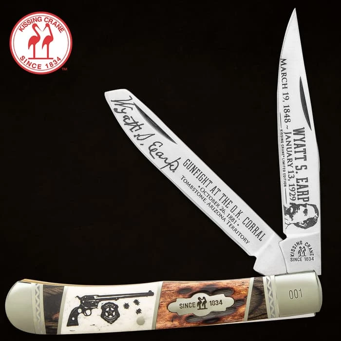 Kissing Crane Wyatt Earp Trapper Pocket Knife - Stainless Steel Blades, Bone Handle Scales, Nickel Silver Bolsters, Brass Pins 3 Kissing Crane Wyatt Earp Trapper Pocket Knife - Stainless Steel Blades, Bone Handle Scales, Nickel Silver Bolsters, Brass Pins - Image 3