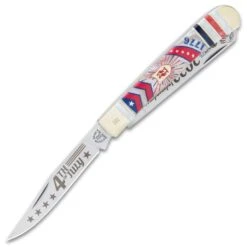 Kissing Crane 2022 Fourth Of July Trapper - Stainless Steel Blades, Faux Pearl Handle, Nickel Silver Bolsters, Brass Liners -Knife Series Shop D19 KC5783