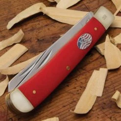 Kissing Crane Red American Series Trapper Knife - Stainless Steel Blades, G10 Handle Scales, Nickel Silver Bolsters -Knife Series Shop D19 KC5860