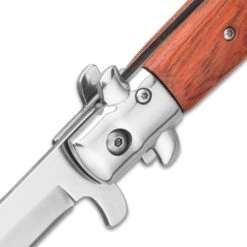 Kriegar German Peach Wood Stiletto Knife - Stainless Steel Blade, Assisted Opening, Wooden Handle, Stainless Bolsters And Pins -Knife Series Shop D19 KG221