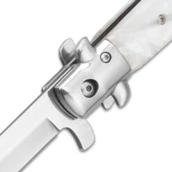 Kriegar German White Pearl Stiletto Knife - Stainless Steel Blade, Assisted Opening, Faux Pearl Handle, Stainless Bolsters And Pins 7 Kriegar German White Pearl Stiletto Knife - Stainless Steel Blade, Assisted Opening, Faux Pearl Handle, Stainless Bolsters And Pins -Knife Series Shop D19 KG222
