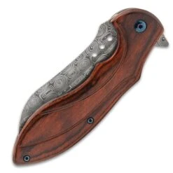 Shinwa Kikori Pocket Knife - Damascus Pattern Steel Blade, Wooden Handle Scales, Assisted Opening, Pocket Clip 8 Shinwa Kikori Pocket Knife - Damascus Pattern Steel Blade, Wooden Handle Scales, Assisted Opening, Pocket Clip -Knife Series Shop D19 KZ1115