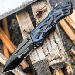 Smith & Wesson Black Ops Assisted Opening Pocket Knife Blue Tanto -Knife Series Shop D19 SWBLOP3TBLS