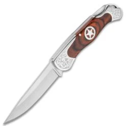 Timber Wolf Sheriff Lockback Pocket Knife - 3Cr13 Stainless Steel Blade, Assisted Opening, Wooden Handle Scales, Etched Bolsters 6 Timber Wolf Sheriff Lockback Pocket Knife - 3Cr13 Stainless Steel Blade, Assisted Opening, Wooden Handle Scales, Etched Bolsters -Knife Series Shop D19 TW1106