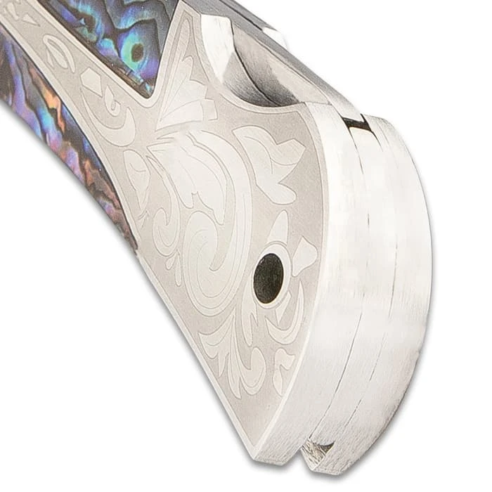 Timber Wolf Gentleman’s Abalone Pocket Knife - Lock Back, Stainless Steel Blade, Genuine Abalone Inlays, Nickel Silver Bolsters 3 Timber Wolf Gentleman’s Abalone Pocket Knife - Lock Back, Stainless Steel Blade, Genuine Abalone Inlays, Nickel Silver Bolsters - Image 3