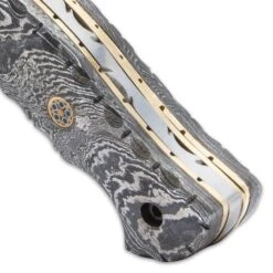 Timber Wolf Steam Pocket Knife - Damascus Steel Blade, Assisted Opening, Damascus Steel Handle, Brass Liners, Rosette Accents 7 Timber Wolf Steam Pocket Knife - Damascus Steel Blade, Assisted Opening, Damascus Steel Handle, Brass Liners, Rosette Accents -Knife Series Shop D19 TW1207
