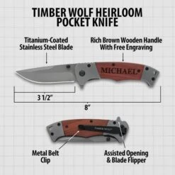 Timber Wolf Heirloom Pocket Knife - Free Engraving, Wooden Handle Scales -Knife Series Shop D19 TW1216