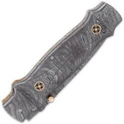 Timber Wolf Castle Guard Pocket Knife And Sheath - Damascus Steel Blade, Damascus Steel Handle Scales, Filework -Knife Series Shop D19 TW1219