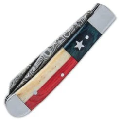 Timber Wolf Texas Trapper Knife And Sheath - Damascus Steel Blades, Wood And Bone Handle - Closed Length 4” -Knife Series Shop D19 TW1269