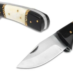 Timber Wolf Dodge City Pocket Knife And Sheath - Stainless Steel Blade, Bone Handle, Brass Filework Accents -Knife Series Shop D19 TW1409