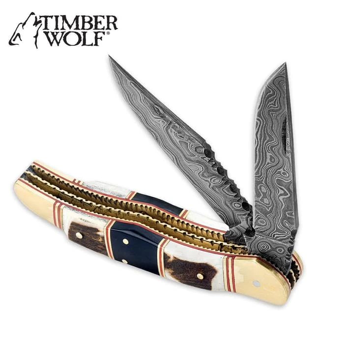 Timber Wolf Filework Hunter Pocket Knife Damascus 3 Timber Wolf Filework Hunter Pocket Knife Damascus - Image 3