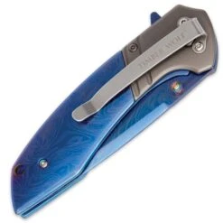 Timber Wolf Celestia Assisted Opening Pocket Knife - DamascTec Steel With Titanium Blue Finish -Knife Series Shop D19 TW575