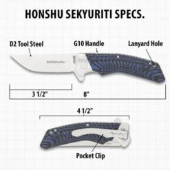 Honshu Black And Blue Sekyuriti Ball Bearing Pocket Knife - D2 Tool Steel Blade, G10 Handle Scales, Steel Pocket Clip -Knife Series Shop D19 UC3440