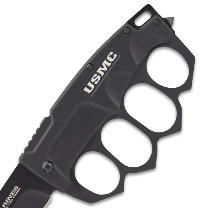 USMC Trench Folding Knuckle Knife - Stainless Steel Blade, TPU Handle, Glass Breaker Pommel, Pocket Clip - Closed 4 3/4” 3 USMC Trench Folding Knuckle Knife - Stainless Steel Blade, TPU Handle, Glass Breaker Pommel, Pocket Clip - Closed 4 3/4” - Image 3