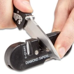 Sharpen It Up Knife Sharpener - TPU Housing, Ceramic, Tungsten Carbide, Diamond Tapered Rod, Lanyard Hole - Length 3 1/4” -Knife Series Shop D40 BK4612