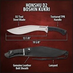Honshu D2 Boshin Kukri And Sheath - D2 Tool Steel, Thru-Holes, Molded TPR Handle, Lanyard Hole - Length 19 5/8” -Knife Series Shop D46 UC3241D2