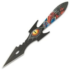 Dragon Eye Throwing Knife Set With Sheath - Three Pieces, One-Piece Stainless Steel Construction, 3D-Printed Artwork - Length 7 3/4” -Knife Series Shop D47 BK5407