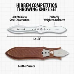 Gil Hibben Competition Throwing Knife Triple Set With Leather Sheath -Knife Series Shop D47 GH2033