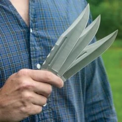 Hibben Throwing Knives Triple Set With Sheath - One-Piece 3Cr13 Stainless Steel, Clip Point, Through Holes -Knife Series Shop D47 GH5106