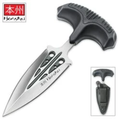 Honshu Large Covert Defense Push Dagger And Sheath - 7Cr13 Stainless Steel Blade, Molded TPR Handle - Length 5 7/8” -Knife Series Shop D47 UC3250